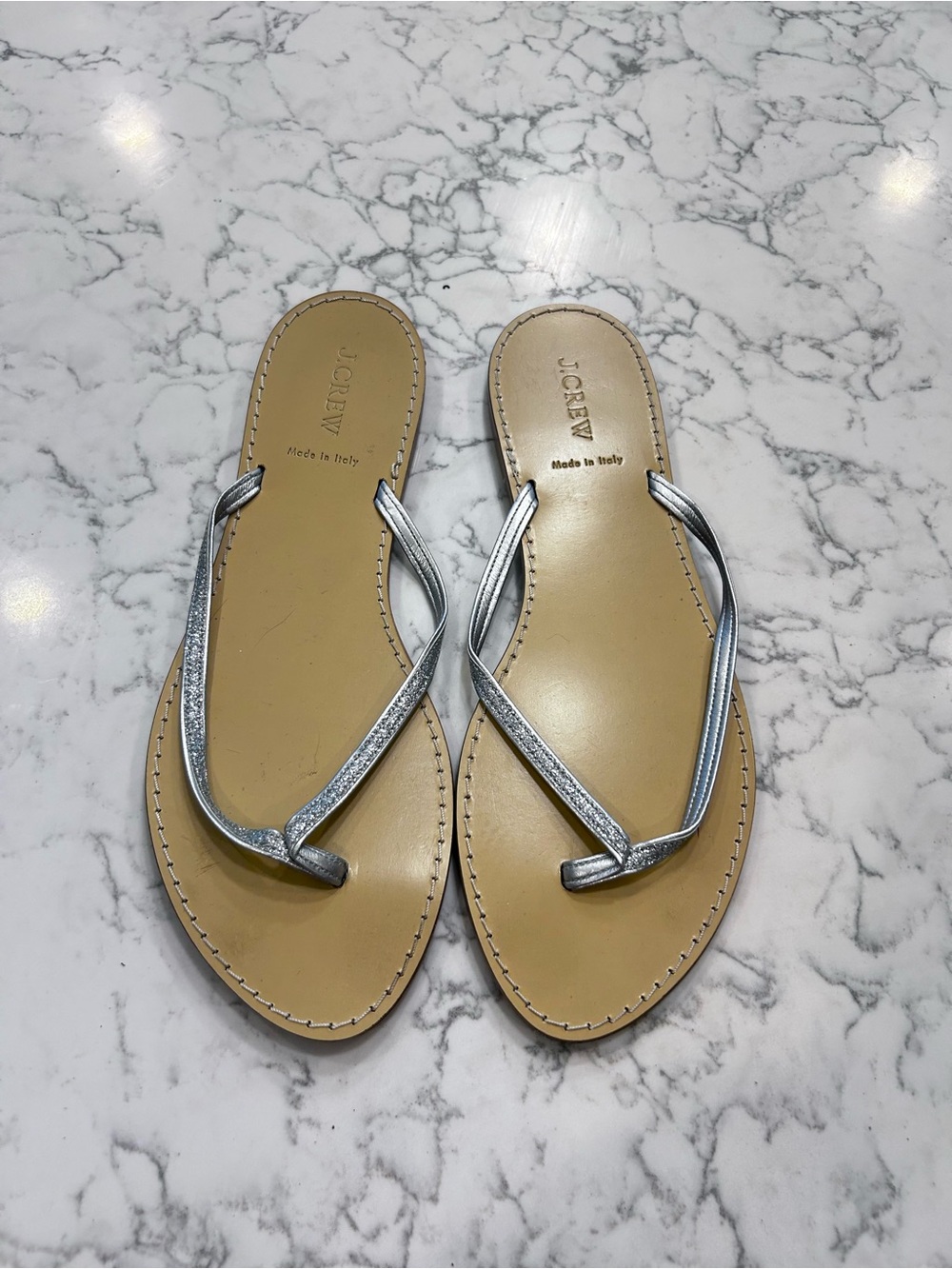 J.Crew Women's Silver Glitter Strap Thong Flip Flop Sandals Size 11
